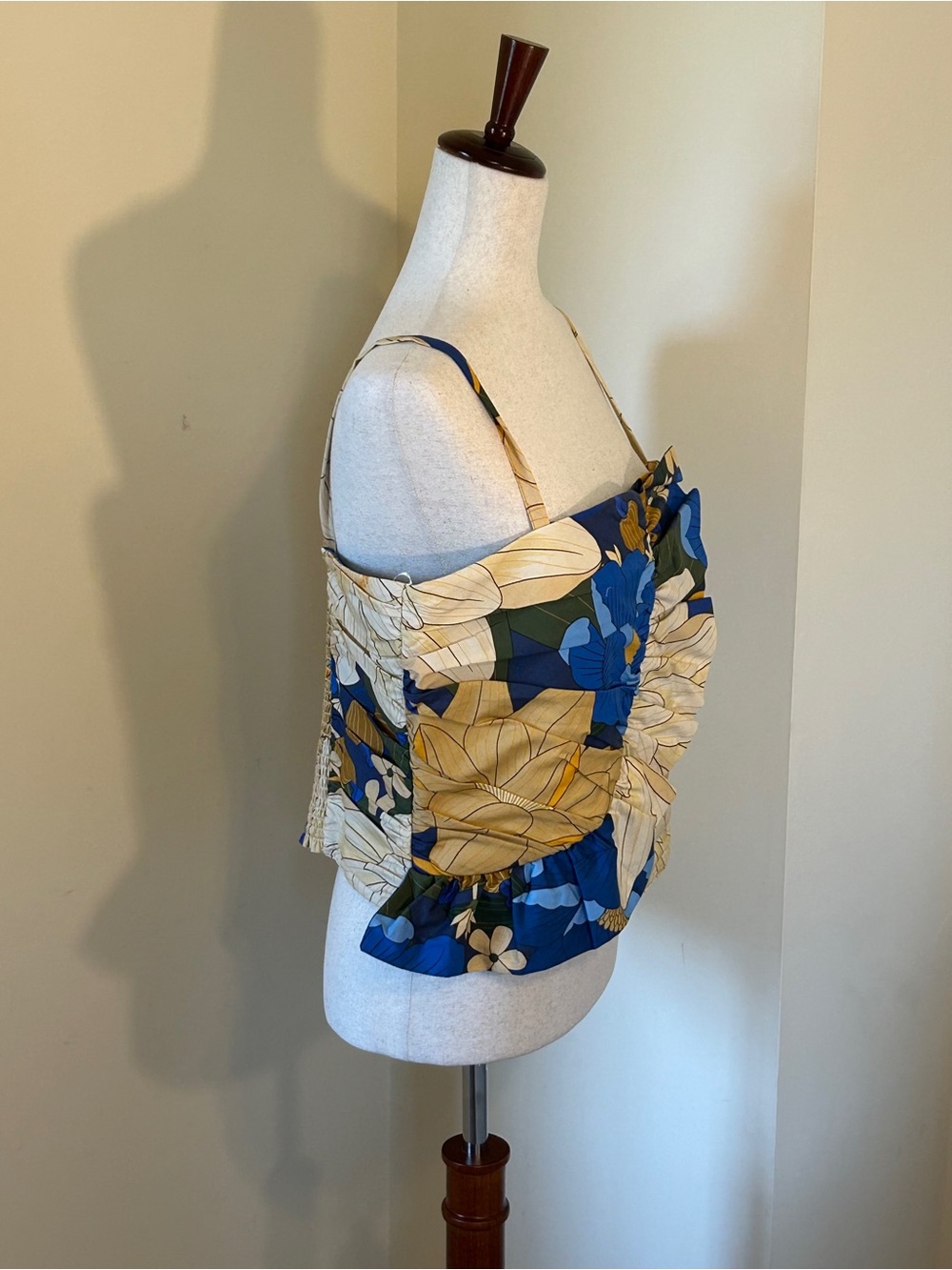 Sezane Farm Rio NWT SZ 14 Abelino Blue & Cream Floral Ruched Camisole Sale Price - Picture 7 of 13